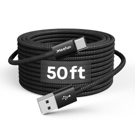 CLEEFUN Extra Long USB C Cable 50ft/15m, 50 Foot USB A to USB C Cable Power Cord, 50 ft USB A 2.0 to USB Type C Charging Cable (no Data) for USB-C Phone, Tablet, Camera, Speaker, Nylon Braided