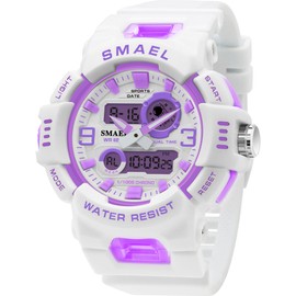 Sports Digital Watch Men Women White Digital Sports Watch Military Watch for Men Large Dial 50 m Waterproof Digital Watch for Teenagers Girls Colourful Watch with Alarm Date Stopwatch, purple, Strap.