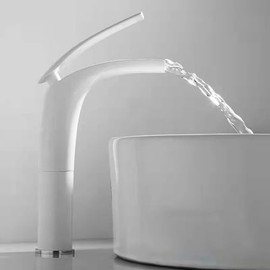 Tall Bathroom Faucets,Waterfall Faucet for Bathroom Sink,Brass Vanity Sink Faucet with Ceramic Valve-Pink(White)