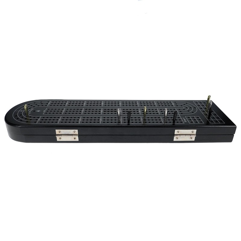Pacific Shore Games Wooden Cribbage Board Game Set, Black Stained