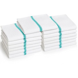 Liliane Collection Green Dish (13 Pack) -Commercial Grade Absorbent 100% 2-ply Cotton Kitchen (14"x27") Classic White Tea Towels Center Stripe, 14" x 27", 13 Count