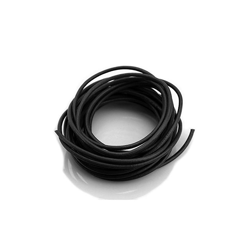 LolliBeads (TM) 牛本革レザーコード 手芸皮紐牛革紐 革ひも 手作り用品 DIY用ハンドメイド パーツ，太さ3mm，黒/ブラック，丸紐 （5メートル）