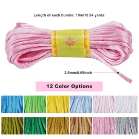 FOGAWA 12 Colours 240 Metres Satin Nylon Cord for Bracelets 2.5 mm Satin Cord Nylon Rattail Silk Satin Ribbons Satin Cord for Necklaces Bracelets Jewellery Making Chinese Knot Cord