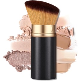Brocha de maquillaje retráctil Kabuki: brocha de viaje todo en uno para base, polvos, rubor, líquidos y cremas Portátil y fácil de usar para mujeres y principiantes (negra)