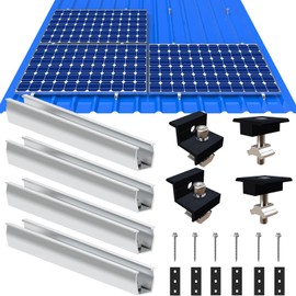 Solar Panel Bracket Flat Roof, Aluminium Photovoltaic Mounting Rail 12 cm, Adjustable Black Clamp for 30-35 mm Thick Modules, Solar Panel Mount Mounting Set, 2 Modules, Suitable for Flat Roof