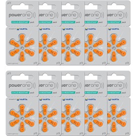 Power One Hearing aid Batteries Size 13 - p13 Battery for Hearing aid, Long-Lasting. Mercury-Free 1.45v zinc-air Hearing aid Batteries (60 Batteries), Orange