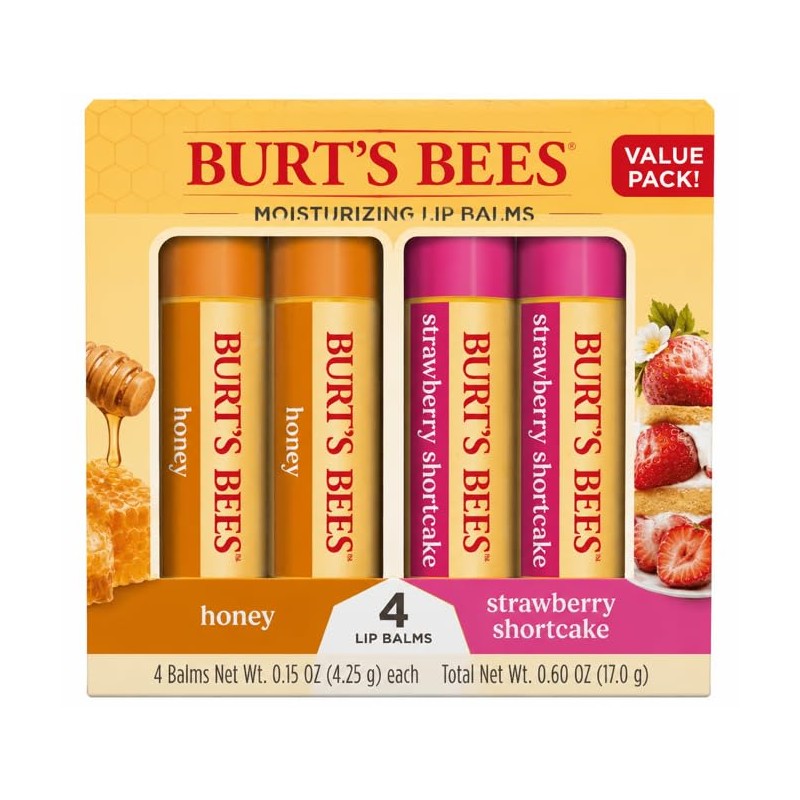 Burt's Bees Moisturizing Lip Balm Value Pack, Honey & Strawberry