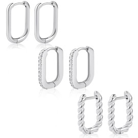 BMMYE Small Square Huggie Hoop Earrings Gold & Silver Dainty Square and Rectangle Earring Sets for Multiple Piercing Minimalist Huggie Earrings Hypoallergenic Cartilage Earrings for Women Gift