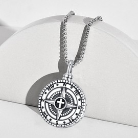 Odinstone Compass Chain 925 Sterling Silver Men's Pendant Father's Day Graduation Jewellery Gift for Women Men, Sterling Silver