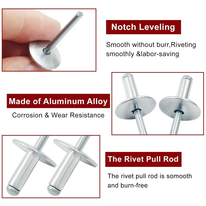 Zorveiio 60 Pcs 3/16" x 5/8" Large Flange Aluminum Blind