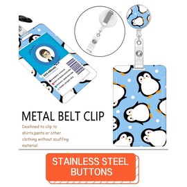 ID Badge Holder with Retractable Lanyard and Keychain, Badge Reel with Rotate Carabiner Clip,Cute Penguin Card Name Tag Lanyard ID Protector Bage Clips for Teachers, Student, Women, Office