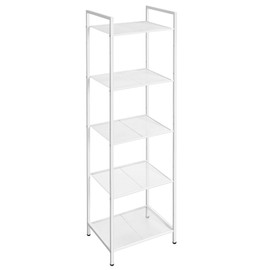 SONGMICS 5-Tier Storage Rack, Bathroom Shelf, Extendable Plant Stand with Adjustable Shelf, for Bathroom, Living Room, Balcony, Kitchen, White UBSC035W01