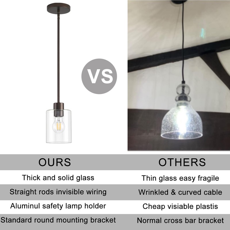 KLSS Oil Rubbed Bronze Pendant Lights Kitchen Island - Clear