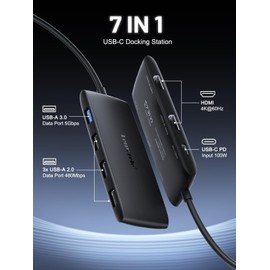 Lemorele Docking Station Dual Monitor- 7-in-1 USB C Hub with 2 HDMI Adapter 4K@60Hz,USB 3.0 & 3-Port USB 2.0,100W PD Charging,Plug and Play for Dell/HP/MacBook/Surface Laptop