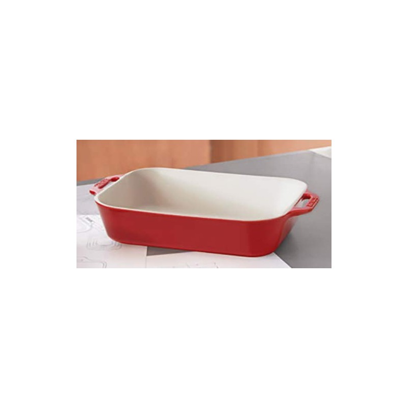 Staub Ceramic Rectangular Baking Dish 10.5 x 7.5-inch Cherry Red