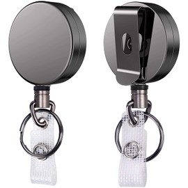 MOREBEST 2 Pack Heavy Duty Retractable Badge Holder Reel, Metal ID Badge Holder with Belt Clip Key Ring for Name Card Keychain Metal Casing, 26.5 Inch Steel Wire Cord, Reinforced Id Strap