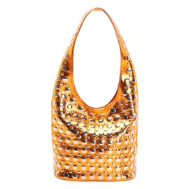 Y2k 90s Crescent Hobo Bags Women Trendy Studded PU Leather Shoulder Crossbody Purse Punk Underarm Satchels Tote Handbag, B Orange, One Size