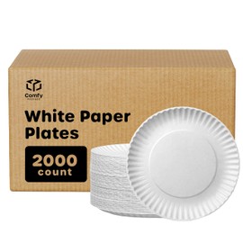 Comfy Package [Case of 2000 9 Inch Uncoated White Paper Plates - Disposable Party Plates, Decorative Paper Plates for Crafts