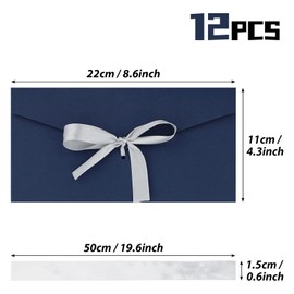 12 Pcs Gift Envelopes, Large Envelopes with Ribbon Vintage Envelope for Invitations, Christmas, New Year 22 x 11 cm (6 Colors)
