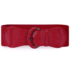 JASGOOD Women Stretchy Wide Waist Belt for Dress Ladies Elastic Belt Hook Buckle (Suit for Waist Size 31-38 Inches,Red)