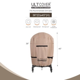 ULTCOVER Outdoor Waterproof Charcoal Kamado Joe Grill Cover for 22-24 inch Big Green Egg Char-Griller Char-Broil and Other Round Smokers Size Up to 36” Dia x 45” H