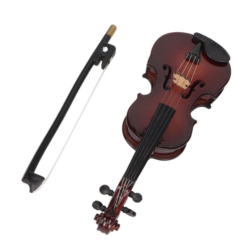 Wooden Miniature Violin with Stand Bow and Case Mini Musical