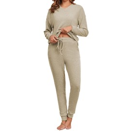 Famulily Women's Jogging Suit Set, Two-Piece Leisure Suit, Autumn Outfit, Tracksuit, 2-Piece Loungewear, Jogging Bottoms and Top, khaki