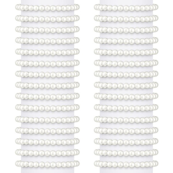 30 Pulseras de Perlas Blancas Elásticas de Imitación para Mujer
