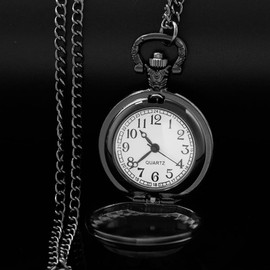 Tiong Black Retro Quartz Tree of Life Glass Cabochon Design Pocket Watch for Men Women Pocket Watches with Necklace Pendant