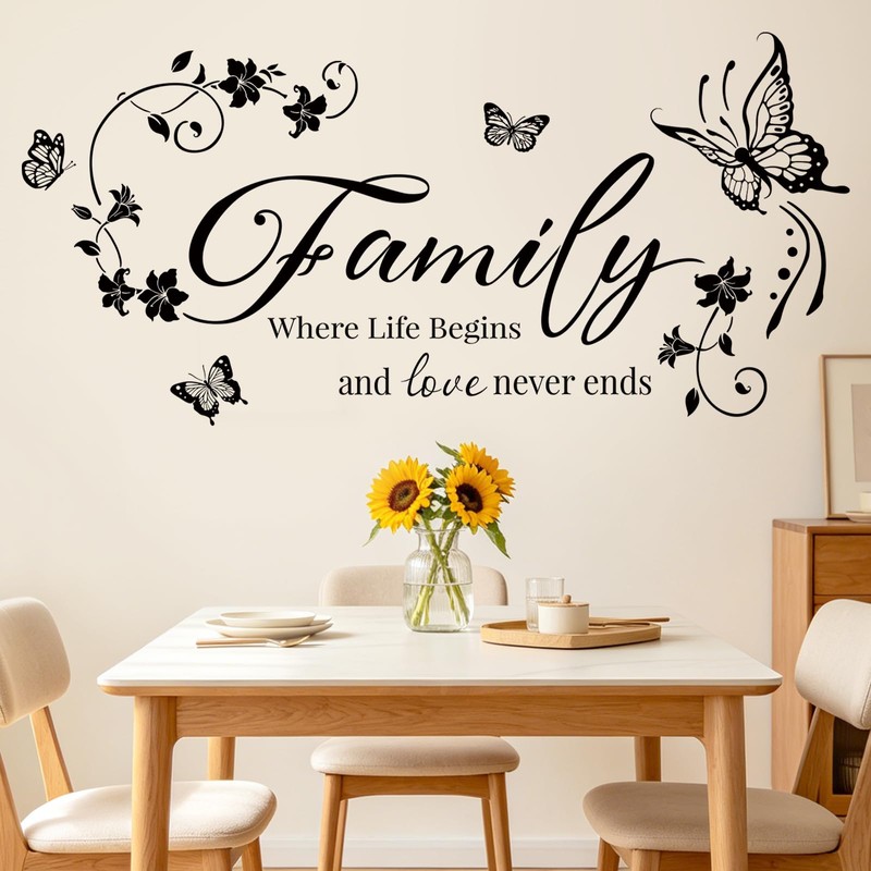 SHUCHING Family Quote Wall Stickers Peel and Stick, Removable Butterfly
