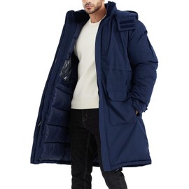 Rejork Men's Extra Long Parka Winter Coats Hooded Puffer Jacket Heavy Warm Water-resistant Outerwear Cold Weather Navy M