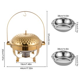 MOQNISE Hanging Lid Stove Diamond Hanging Lid Dining Stove with Handle, 8L Stainless Steel Hanging Lid Dining Stove, Gold Round Buffet Warmers for Wedding Parties Restaurants Banquets