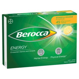 Berocca Energy with 12 Essential Vitamins & Minerals Effervescent Tab (Orange) X 45