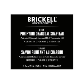 Brickell Men's Products- Barra de jabón purificante de carbón Brickell para hombres (paquete de 3), barra exfoliante natural y orgánica