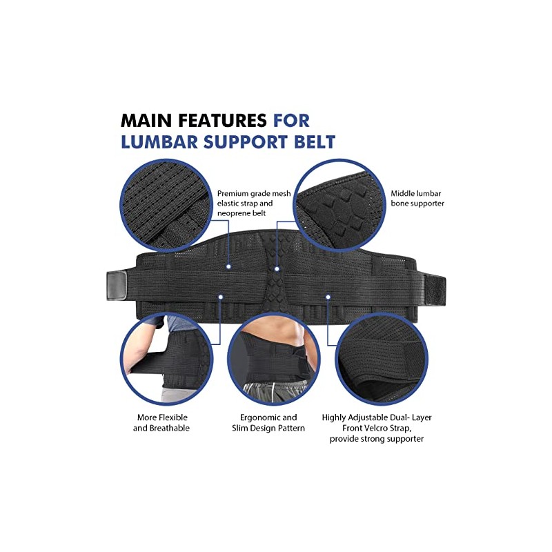 Lumbar Support Belt Lower Back Brace for Lifting, Herniated Disc,