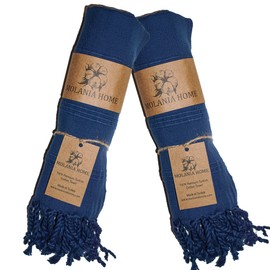 MOLANIA HOME Turkish Hand Towel Set of 2 (16x40) | 100% Organic Cotton Turkish Towels for Bathroom | Decorative Kitchen Hand Towels | Usage for Face, Hair, Gym, Yoga, Tea, Kitchen and Bath - Navy Blue