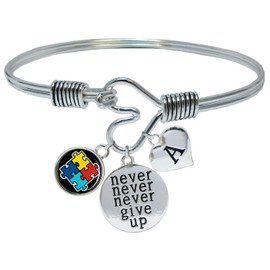 Sports Accessory Store Custom Autism Awareness Ribbon Never Give Up Bracelet Choose Initial