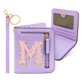 COSHAYSOO Initial Wallet RFID Small Bifold Slim Letter Wallet for Women Teenager Girls Travel Daily Necessities Credit Cards Money Cash Coin Organizer, Lavender, Compact, M