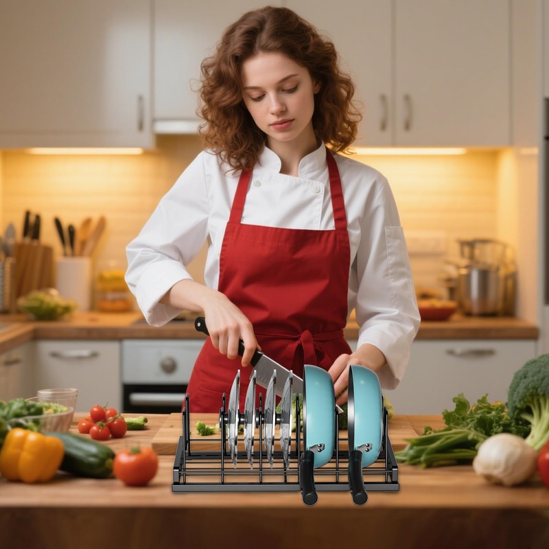 Food Container Lid Organizer for Cabinet, 6 Adjustable Dividers Metal