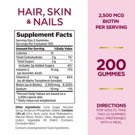 Nature's Bounty Optimal Solutions Hair, Skin and Nails Gummies with Biotin, 25000 mcg, Strawberry Flavored, 200 Count