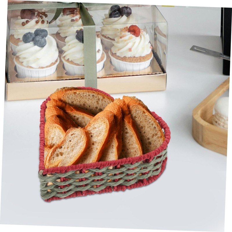 LABRIMP Handcrafted Heart Shape Woven Rattan Storage Basket Snack Fruit