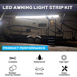OPL5 RV Led Awning Party Light, 16.4FT/5M Strip RV Camper LED Awning Strip Light White Waterproof RV Exterior Awning Strip Lights for Party Camper Motorhome Travel Trailer DC 12V (White)
