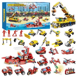 VEEKAY Fire Engine Advent Calendar, 24 Pieces Engineering and Fire Engine Building Blocks Toy Models, 24-Day Advent Calendar Toy, Christmas Calendar Children, Christmas Advent Countdown Calendar