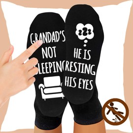 UEOTO Grandad Birthday Gifts from Grandchildren Calf Socks 9-11 with Grippers GRANDADS NOT SLEEPING HE'S RESTING HIS EYES Gifts for Grandad, Funny Father's Day Christmas Gifts for Grandad Socks