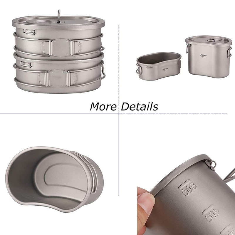 ATiAP Titanium Canteen Mess Kit Lunch with Foldable Handle Hanging