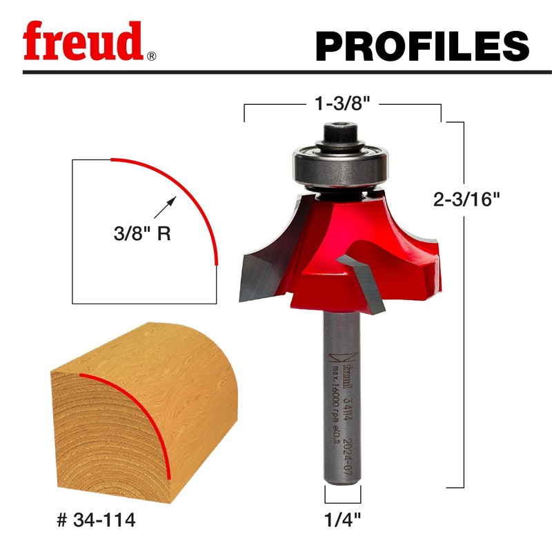 Freud Quadra-Cut Radius Rounding Over Bit with Perma-Shield Coating for