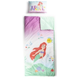 Jay Franco Kids Slumber Bag and Pillow - 54 x 27 Inch Comfy Indoor Sleeping Bag for School and Sleepovers, 2 Piece Set, Multi - The Little Mermaid