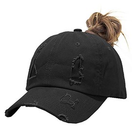 Eohak Ponytail Baseball Hat Distressed Retro Washed Womens Twill