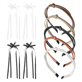 5 Pieces Of Knotted Leather Headbands, 4 Pieces Of Knotted Ribbon Hair Clips, Women'S Hair Ties, Fashionable Knotted Headbands, Girls' Hair Accessories