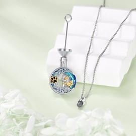 925 Sterling Silver Dog Urn Necklace for Ashes, Puppy Paw Print Locket Necklace with Blue Crystal, Memorial Keepsake Cremation Jewelry for Women Dog Lovers, 18"+2"